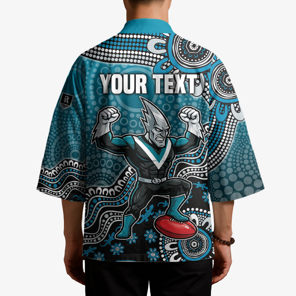 Personalized Port Adelaide Power Mascot Kimono Aboriginal Dot Art Style Vibrant Indigenous Pattern Design