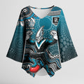 Personalized Port Adelaide Power Mascot Kimono Sleeve Blouse Aboriginal Dot Art Style Vibrant Indigenous Pattern Design