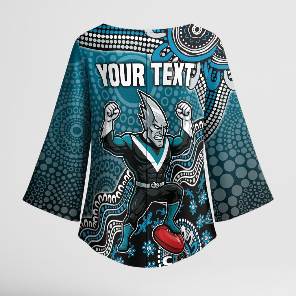 Personalized Port Adelaide Power Mascot Kimono Sleeve Blouse Aboriginal Dot Art Style Vibrant Indigenous Pattern Design