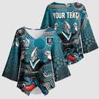 Personalized Port Adelaide Power Mascot Kimono Sleeve Blouse Aboriginal Dot Art Style Vibrant Indigenous Pattern Design
