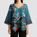 Personalized Port Adelaide Power Mascot Kimono Sleeve Blouse Aboriginal Dot Art Style Vibrant Indigenous Pattern Design