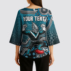 Personalized Port Adelaide Power Mascot Kimono Sleeve Blouse Aboriginal Dot Art Style Vibrant Indigenous Pattern Design