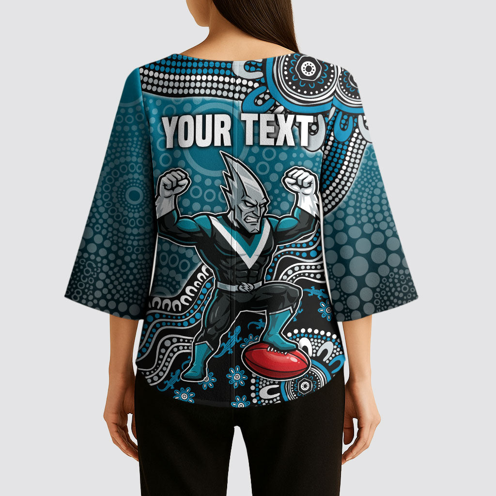 Personalized Port Adelaide Power Mascot Kimono Sleeve Blouse Aboriginal Dot Art Style Vibrant Indigenous Pattern Design