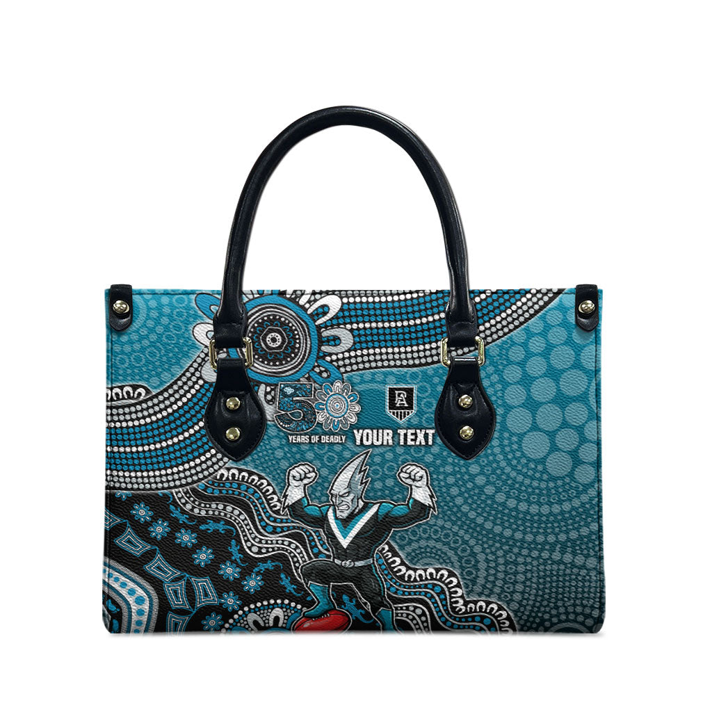 Personalized Port Adelaide Power Mascot Leather Bag Aboriginal Dot Art Style Vibrant Indigenous Pattern Design