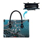Personalized Port Adelaide Power Mascot Leather Bag Aboriginal Dot Art Style Vibrant Indigenous Pattern Design