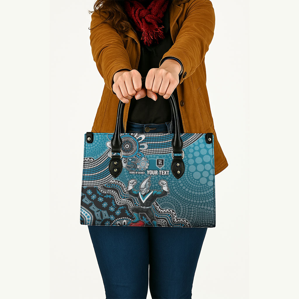 Personalized Port Adelaide Power Mascot Leather Bag Aboriginal Dot Art Style Vibrant Indigenous Pattern Design