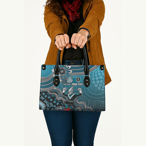 Personalized Port Adelaide Power Mascot Leather Bag Aboriginal Dot Art Style Vibrant Indigenous Pattern Design