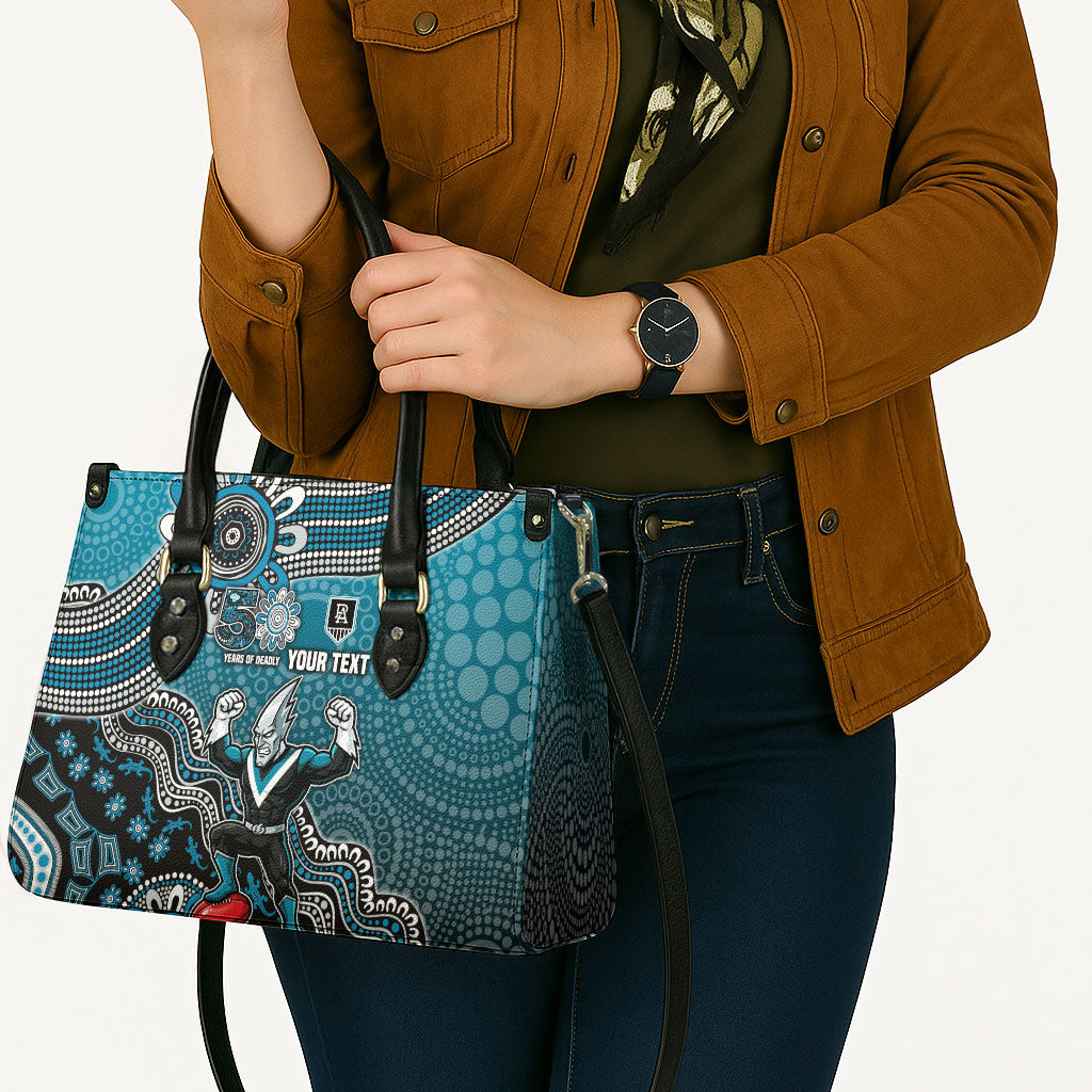Personalized Port Adelaide Power Mascot Leather Bag Aboriginal Dot Art Style Vibrant Indigenous Pattern Design