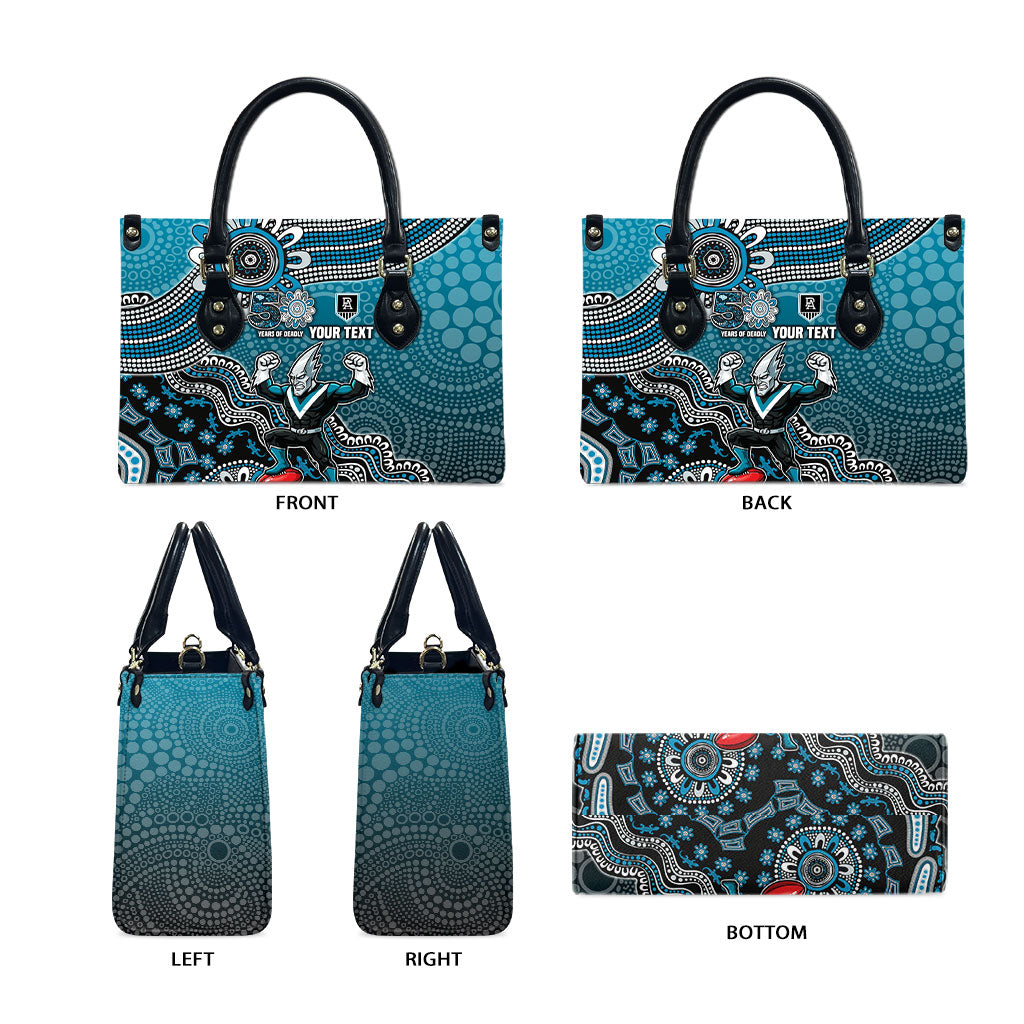 Personalized Port Adelaide Power Mascot Leather Bag Aboriginal Dot Art Style Vibrant Indigenous Pattern Design