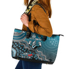 Personalized Port Adelaide Power Mascot Leather Tote Bag Aboriginal Dot Art Style Vibrant Indigenous Pattern Design