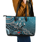 Personalized Port Adelaide Power Mascot Leather Tote Bag Aboriginal Dot Art Style Vibrant Indigenous Pattern Design