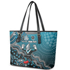 Personalized Port Adelaide Power Mascot Leather Tote Bag Aboriginal Dot Art Style Vibrant Indigenous Pattern Design