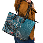 Personalized Port Adelaide Power Mascot Leather Tote Bag Aboriginal Dot Art Style Vibrant Indigenous Pattern Design