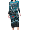 Personalized Port Adelaide Power Mascot Long Sleeve Bodycon Dress Aboriginal Dot Art Style Vibrant Indigenous Pattern Design