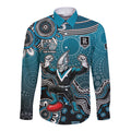 Personalized Port Adelaide Power Mascot Long Sleeve Button Shirt Aboriginal Dot Art Style Vibrant Indigenous Pattern Design