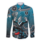 Personalized Port Adelaide Power Mascot Long Sleeve Button Shirt Aboriginal Dot Art Style Vibrant Indigenous Pattern Design