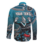 Personalized Port Adelaide Power Mascot Long Sleeve Button Shirt Aboriginal Dot Art Style Vibrant Indigenous Pattern Design