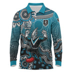 Personalized Port Adelaide Power Mascot Long Sleeve Polo Shirt Aboriginal Dot Art Style Vibrant Indigenous Pattern Design