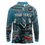 Personalized Port Adelaide Power Mascot Long Sleeve Polo Shirt Aboriginal Dot Art Style Vibrant Indigenous Pattern Design