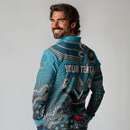 Personalized Port Adelaide Power Mascot Long Sleeve Polo Shirt Aboriginal Dot Art Style Vibrant Indigenous Pattern Design
