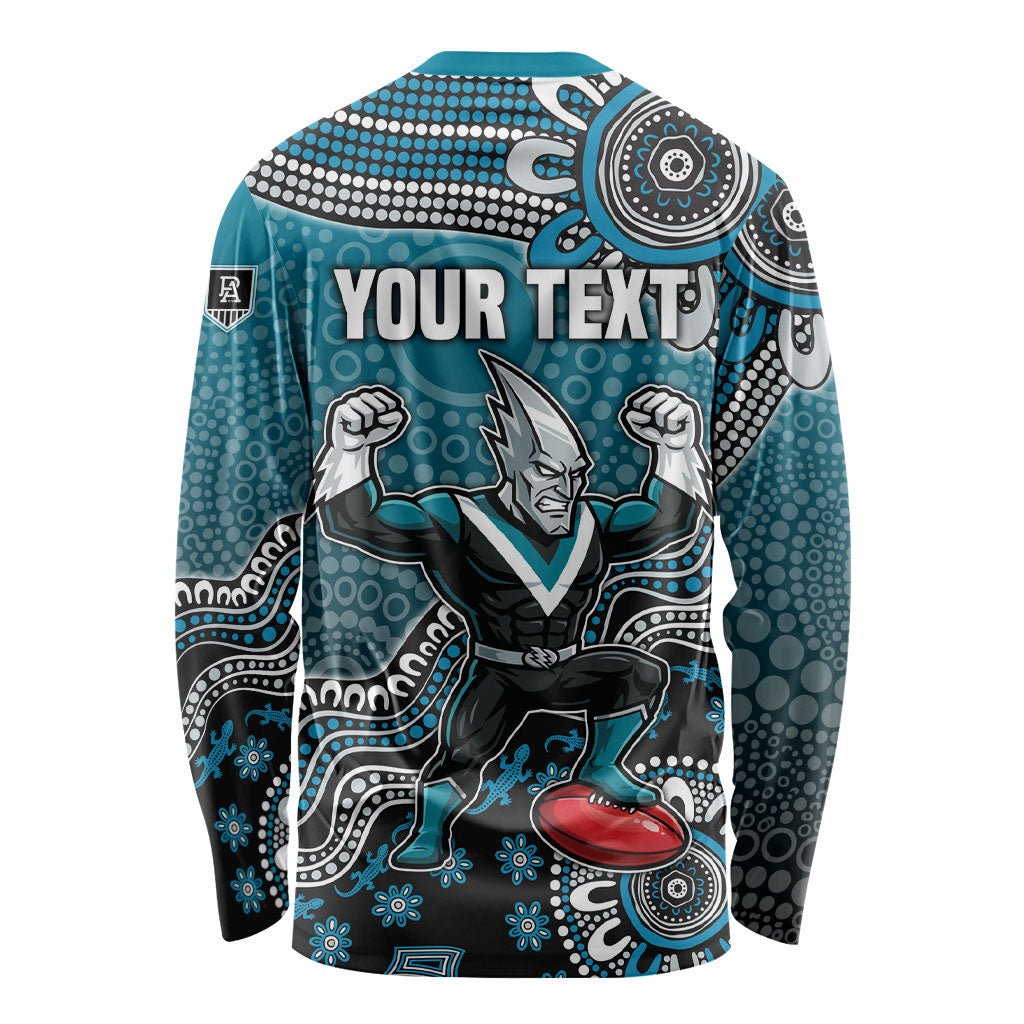 Personalized Port Adelaide Power Mascot Long Sleeve Shirt Aboriginal Dot Art Style Vibrant Indigenous Pattern Design