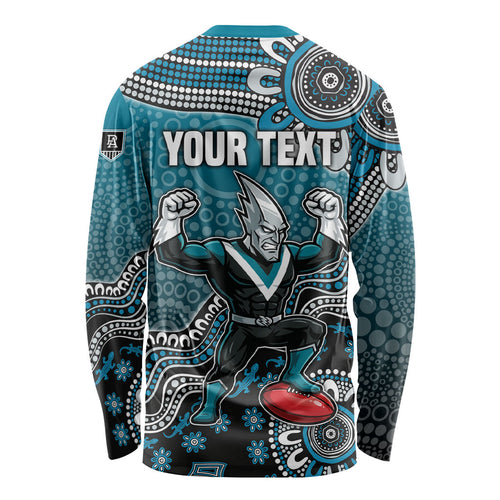 Personalized Port Adelaide Power Mascot Long Sleeve Shirt Aboriginal Dot Art Style Vibrant Indigenous Pattern Design