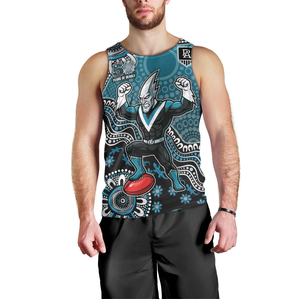 Personalized Port Adelaide Power Mascot Men Tank Top Aboriginal Dot Art Style Vibrant Indigenous Pattern Design