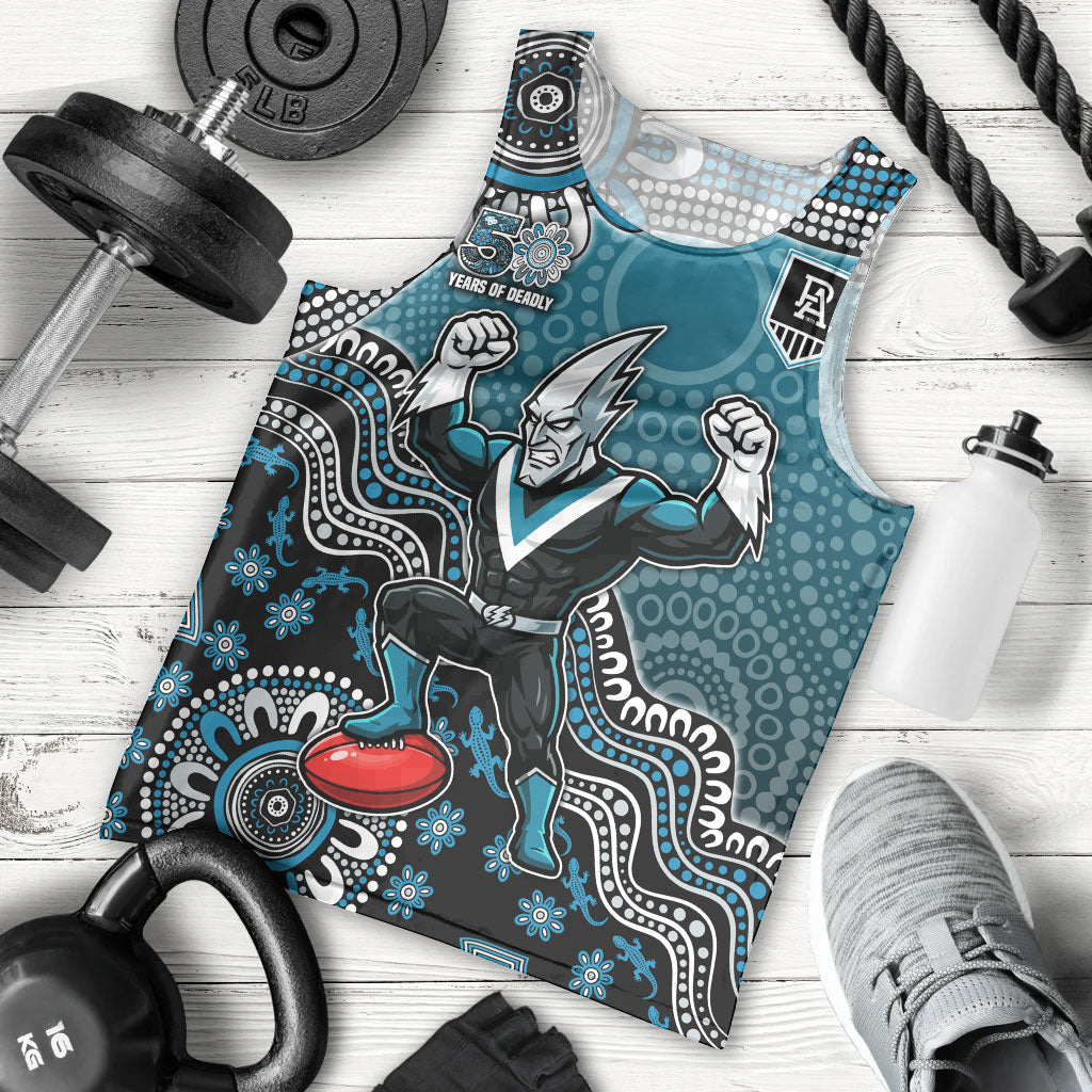 Personalized Port Adelaide Power Mascot Men Tank Top Aboriginal Dot Art Style Vibrant Indigenous Pattern Design