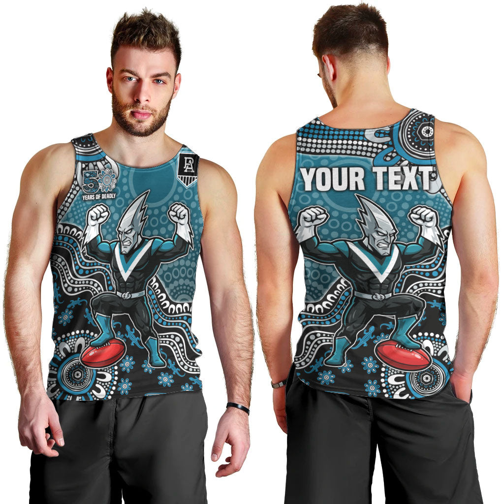 Personalized Port Adelaide Power Mascot Men Tank Top Aboriginal Dot Art Style Vibrant Indigenous Pattern Design
