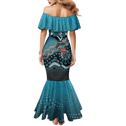Personalized Port Adelaide Power Mascot Mermaid Dress Aboriginal Dot Art Style Vibrant Indigenous Pattern Design