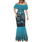 Personalized Port Adelaide Power Mascot Mermaid Dress Aboriginal Dot Art Style Vibrant Indigenous Pattern Design