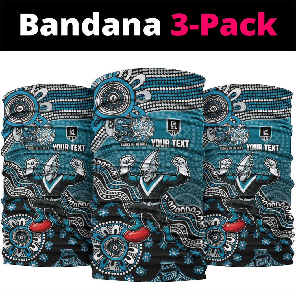 Personalized Port Adelaide Power Mascot Neck Gaiter Aboriginal Dot Art Style Vibrant Indigenous Pattern Design