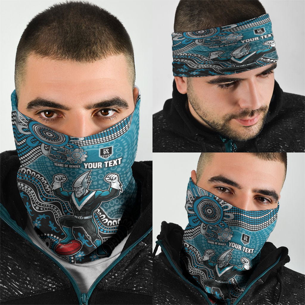 Personalized Port Adelaide Power Mascot Neck Gaiter Aboriginal Dot Art Style Vibrant Indigenous Pattern Design