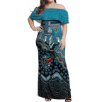 Personalized Port Adelaide Power Mascot Off Shoulder Maxi Dress Aboriginal Dot Art Style Vibrant Indigenous Pattern Design