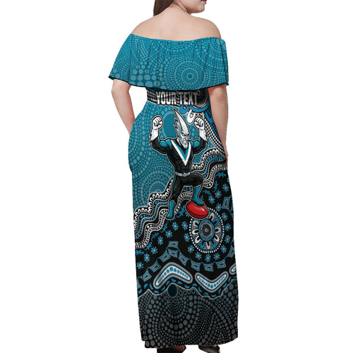 Personalized Port Adelaide Power Mascot Off Shoulder Maxi Dress Aboriginal Dot Art Style Vibrant Indigenous Pattern Design