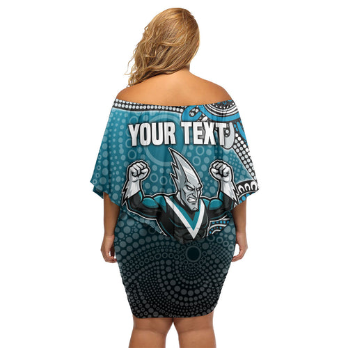 Personalized Port Adelaide Power Mascot Off Shoulder Short Dress Aboriginal Dot Art Style Vibrant Indigenous Pattern Design