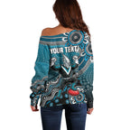 Personalized Port Adelaide Power Mascot Off Shoulder Sweater Aboriginal Dot Art Style Vibrant Indigenous Pattern Design