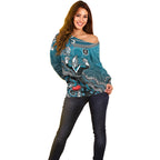 Personalized Port Adelaide Power Mascot Off Shoulder Sweater Aboriginal Dot Art Style Vibrant Indigenous Pattern Design