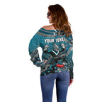 Personalized Port Adelaide Power Mascot Off Shoulder Sweater Aboriginal Dot Art Style Vibrant Indigenous Pattern Design