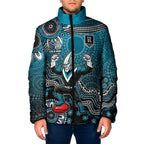 Personalized Port Adelaide Power Mascot Padded Jacket Aboriginal Dot Art Style Vibrant Indigenous Pattern Design