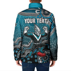 Personalized Port Adelaide Power Mascot Padded Jacket Aboriginal Dot Art Style Vibrant Indigenous Pattern Design