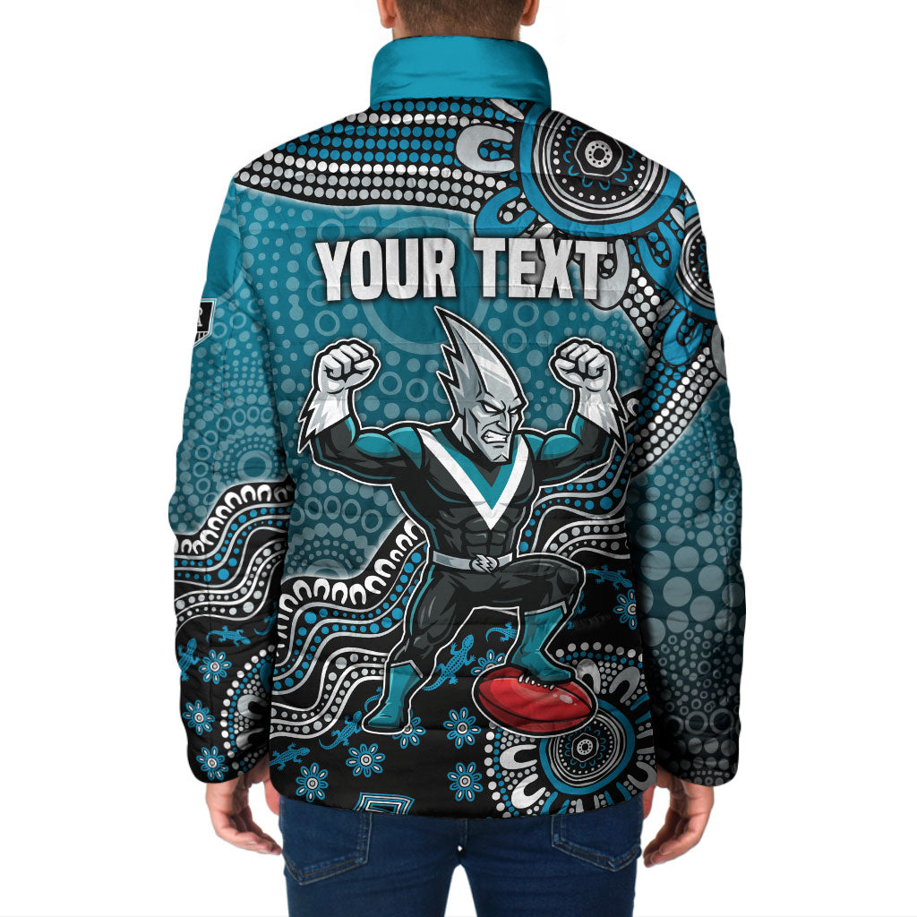 Personalized Port Adelaide Power Mascot Padded Jacket Aboriginal Dot Art Style Vibrant Indigenous Pattern Design