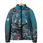 Personalized Port Adelaide Power Mascot Padded Jacket Aboriginal Dot Art Style Vibrant Indigenous Pattern Design