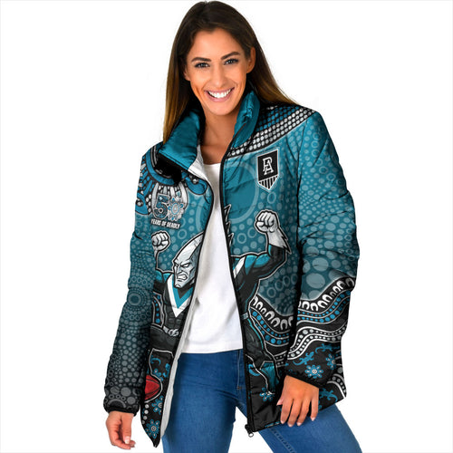 Personalized Port Adelaide Power Mascot Padded Jacket Aboriginal Dot Art Style Vibrant Indigenous Pattern Design