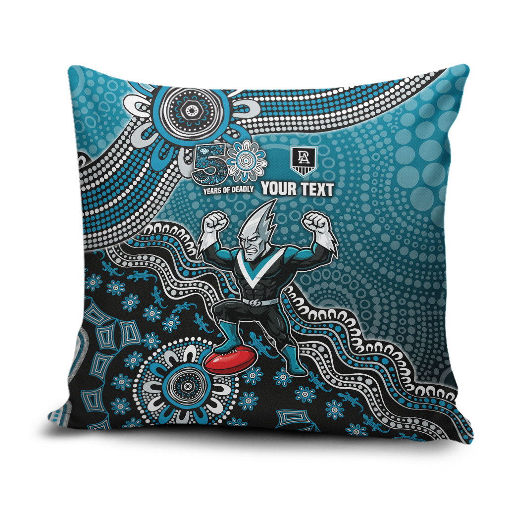 Personalized Port Adelaide Power Mascot Pillow Cover Aboriginal Dot Art Style Vibrant Indigenous Pattern Design