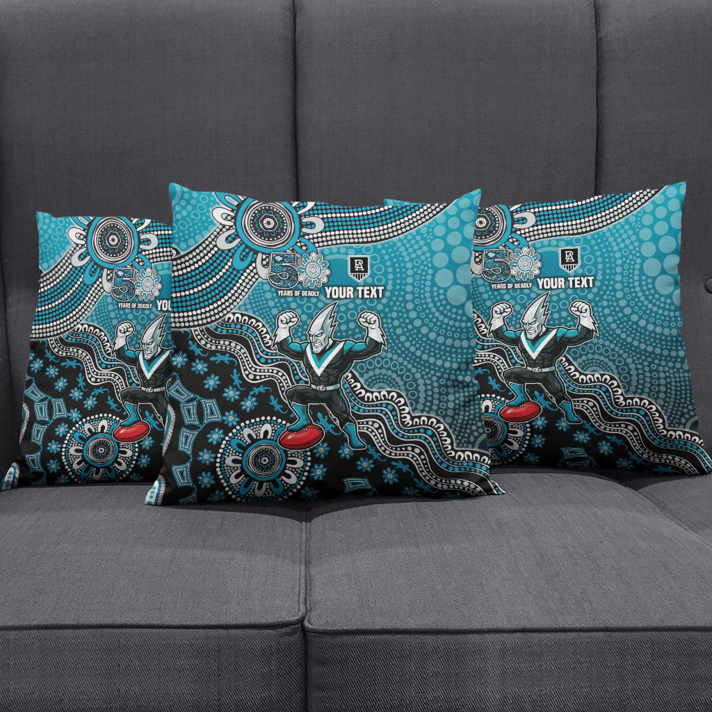 Personalized Port Adelaide Power Mascot Pillow Cover Aboriginal Dot Art Style Vibrant Indigenous Pattern Design