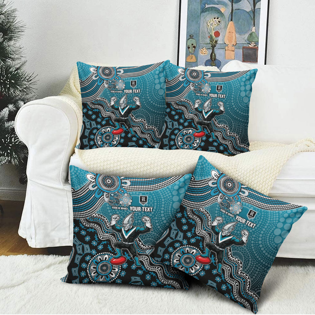 Personalized Port Adelaide Power Mascot Pillow Cover Aboriginal Dot Art Style Vibrant Indigenous Pattern Design