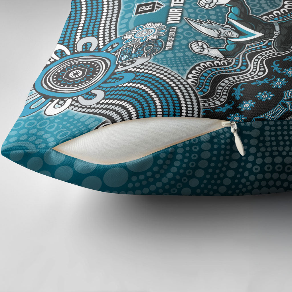 Personalized Port Adelaide Power Mascot Pillow Cover Aboriginal Dot Art Style Vibrant Indigenous Pattern Design