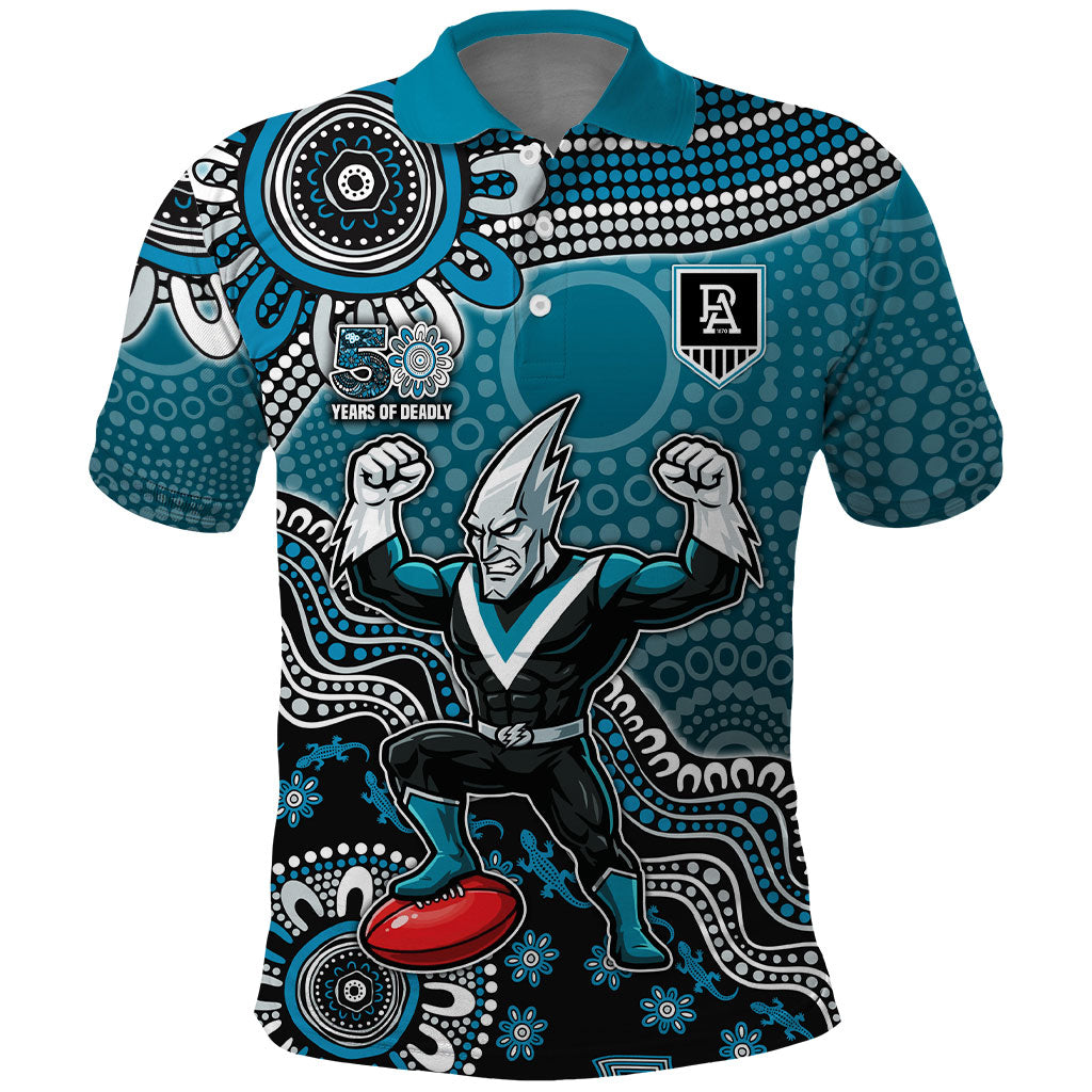 Personalized Port Adelaide Power Mascot Polo Shirt Aboriginal Dot Art Style Vibrant Indigenous Pattern Design