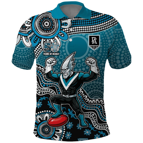 Personalized Port Adelaide Power Mascot Polo Shirt Aboriginal Dot Art Style Vibrant Indigenous Pattern Design